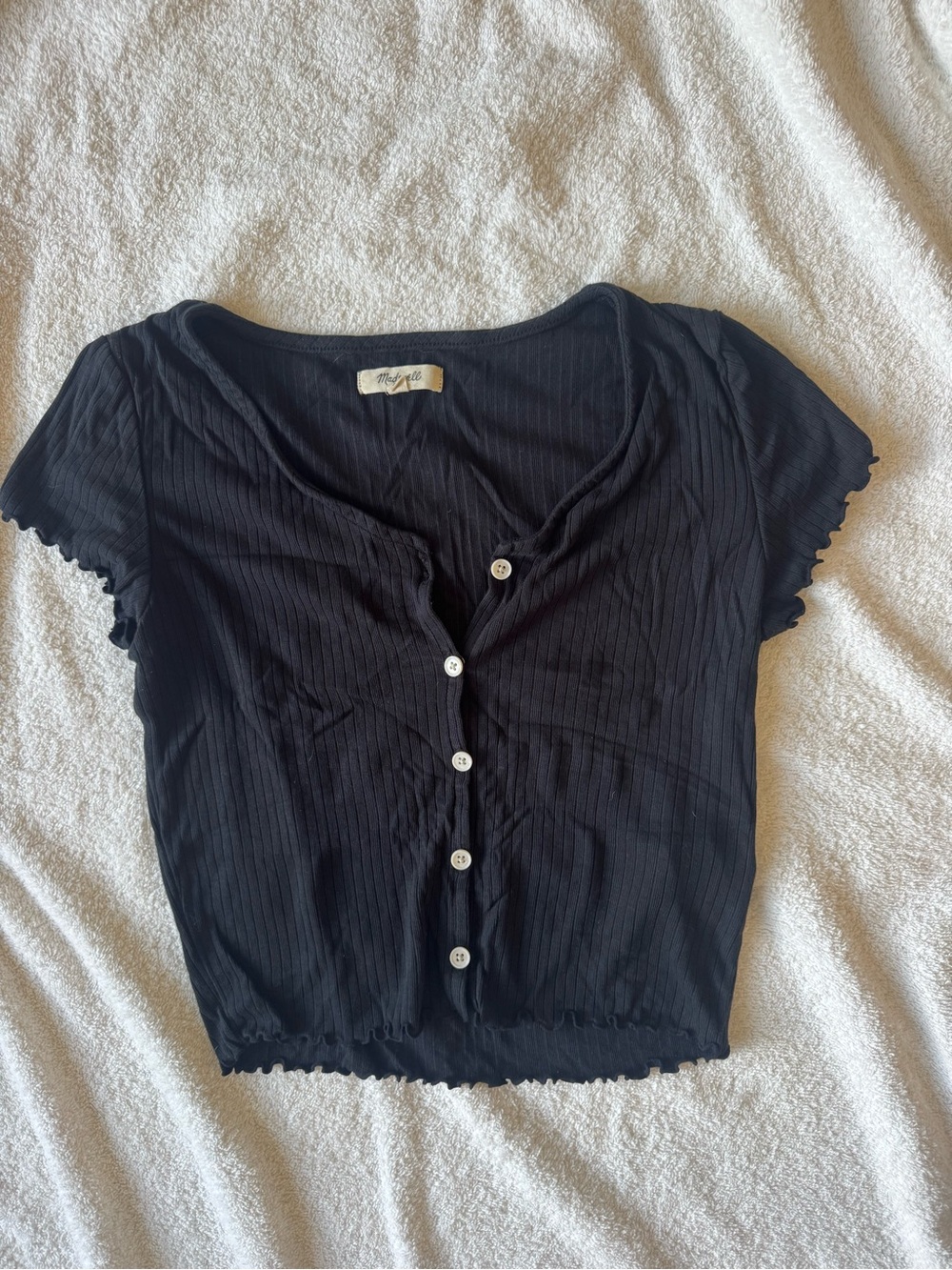 Madewell Black Ribbed Button-Front Crop Tee